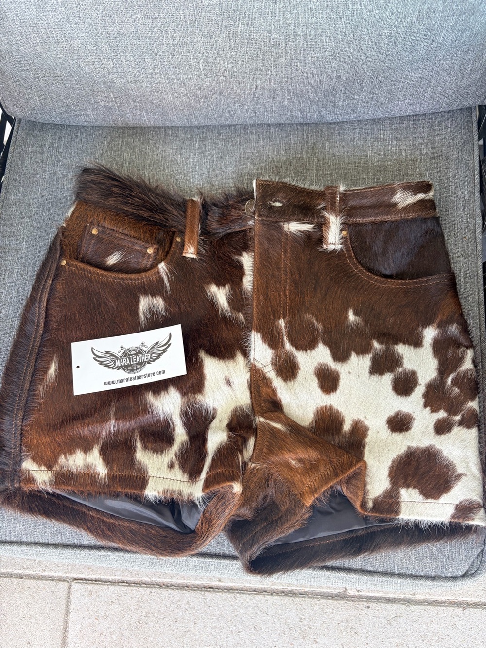 Mara Leather Cowhide Shorts - Brown & White